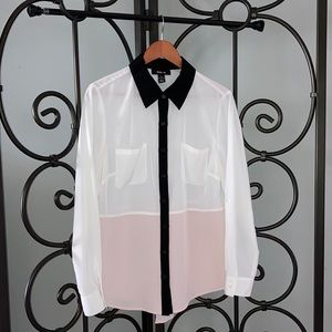 Style & Co Blouse-2 tone white/light pink
